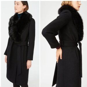 Club Monaco Lenoria Belted Wool Coat with Removable Fur Collar